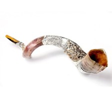 ShofarsDecorative Sterling Silver Yemenite Shofar - Lion of Judah  Menorah