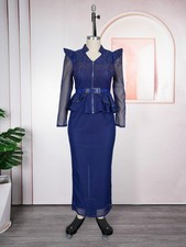African Dashiki Abaya Kaftan 2Pcs Set Top Long Skirt Women Plus Size Gown Formal