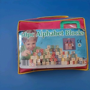 60pc Wooden Alphabet ABC Number Blocks Set with Zipper Carry Case Ages 3-4