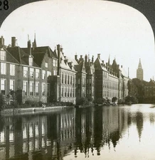 Netherlands ~ THE HAGUE ~ Houses On Hofvijver Lake Stereoview 25218 128 18793 fx