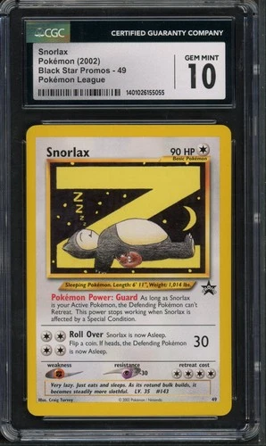Pokemon CGC 10 Gem Mint WotC League Promo Rare Snorlax #49