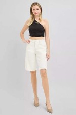 RISEN Slouchy Relaxed Floral Embroidered Bermuda Denim Shorts
