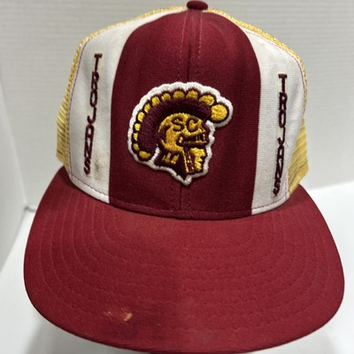 Vintage RARE USC Trojans NCAA College Red Snapback Hat AJD Lucky Stripes 80s USA
