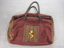 Vintage 90s Embroidered Winnie The Pooh Burgundy Plaid Duffle Bag With Handles
