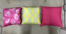 Various Throw Pillows, Pink, Blue, Yellow, Printed; 5 each