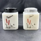 Vintage Retro Milk Glass Salt And Pepper Shaker Lid Cattails And Geese