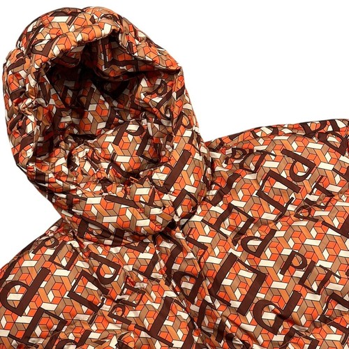 PrettyLittleThing Puffer Jacket Womens Medium Orange Geometric Logo Print Hooded
