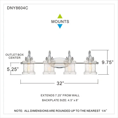 Quoizel DNY8604 Nickel Danbury 4-Light 32"W Bathroom Vanity Light - Picture 4 of 10
