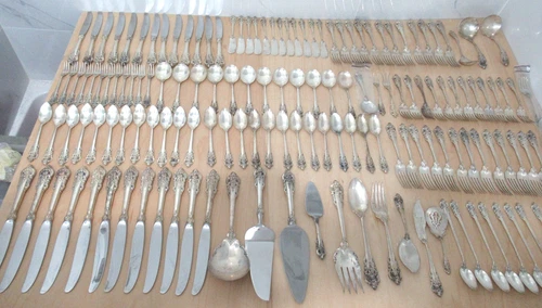 Wallace Grand Baroque Sterling Silver Flatware 153pc Servicing 12, Dinner&Lunch