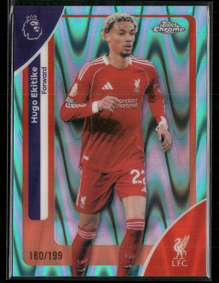 Hugo Ekitike 180/199 2026 Topps Chrome Premier League Aqua RayWave