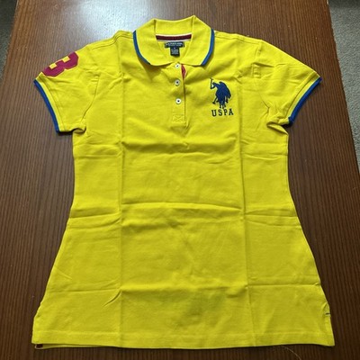 US Polo ASSN women's polo shirt with plain collar, yellow color, size S.