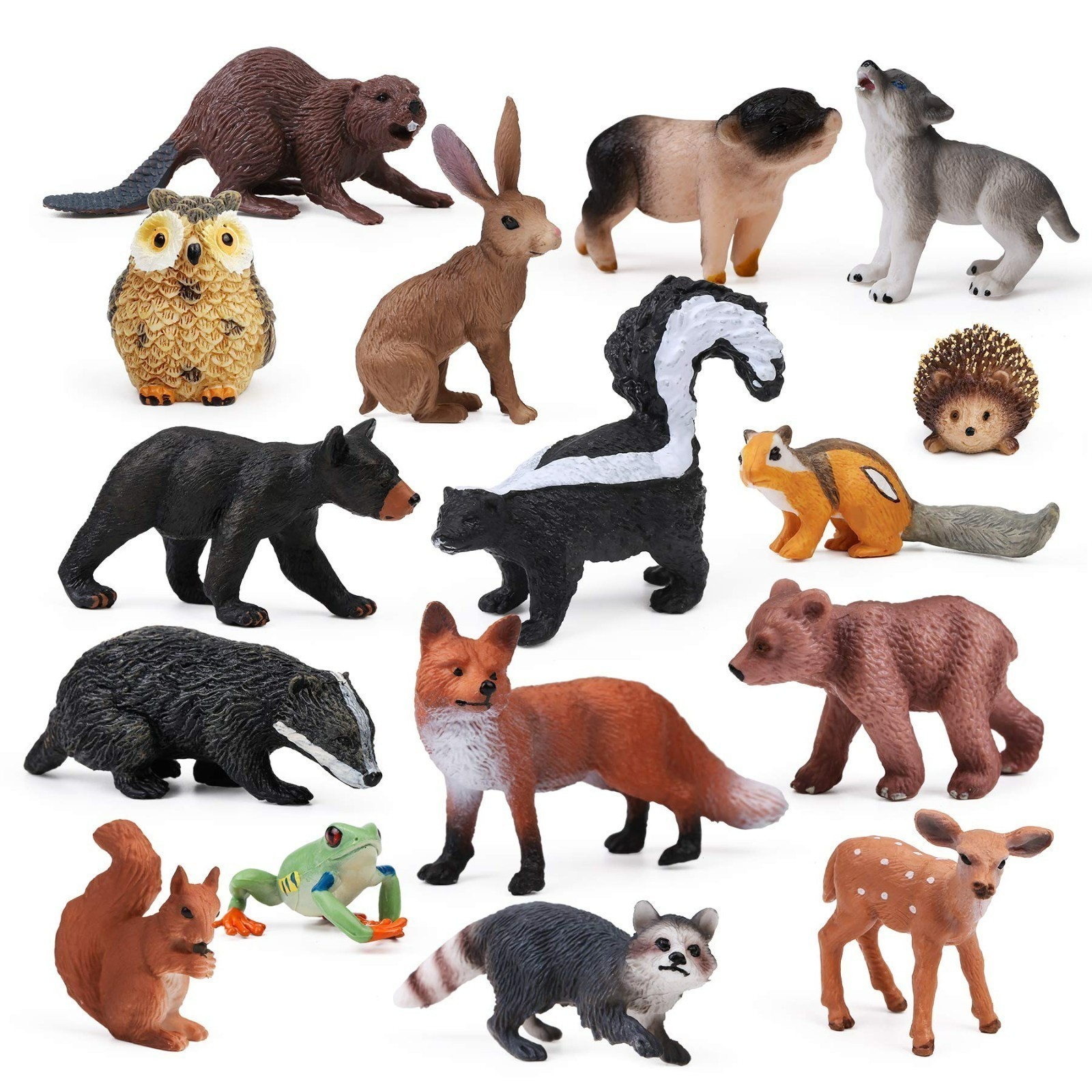 16 PCS Forest Animals Figures, Woodland Creatures Miniature Toys Kid Gift