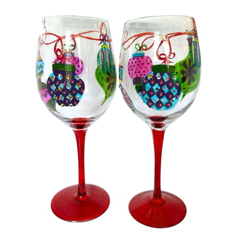 Juego de 2 copas de vino pintadas a mano con pedrería “bola de Navidad copa de vino tinto” - Imagen 4 de 14