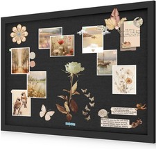 Black Cork Board Bulletin Board with Linen 20" X 30", Large Framed Corkboard ...