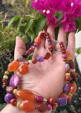 VTG Barse Double Stranded Necklace Semi Precious Stones & Sterling Autumn Colors