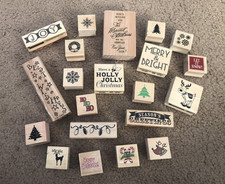 Rubber Stamps Christmas/Holiday Lot Of 21 Wooden Festive Stamps USED Great 