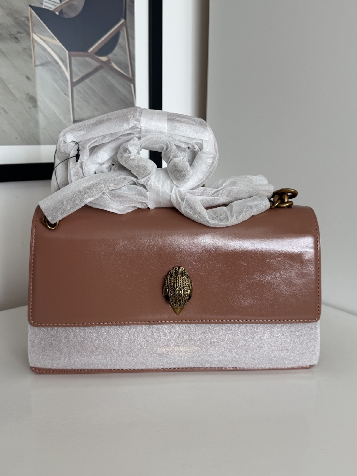 Kurt Geiger Blush Brown Shoreditch Patent Leather Shoulder Crossbody Bag Rare image 5
