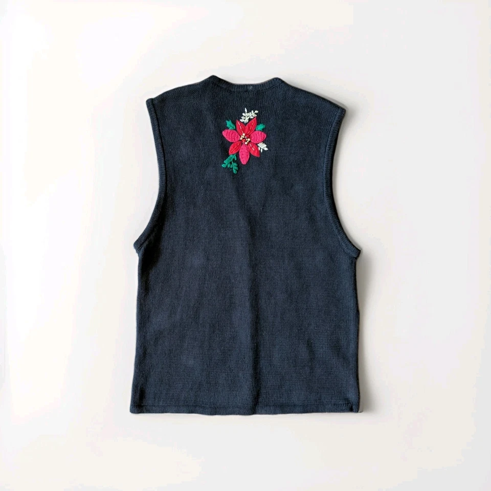 Mujeres Navidad Suéter Chaleco Pequeño Flor de Pascua Adornado Cuentas Fiesta de Vacaciones Foto 3 de 4