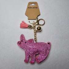 Pink Pig Large Rhinestone Covered Puffy Keychain Or Bag Charm W Tassel