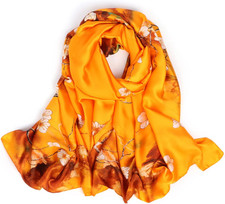 Silk Feeling Long Scarf Fashion Floral Large Scarf Satin Shawl Wraps for Women w