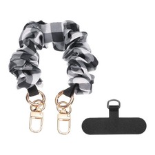 Phone Wrist Strap, 10" Elastic Phone Lanyard with Gold Keychain, Black/White