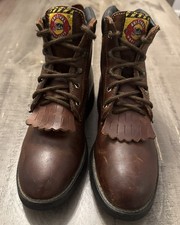 Justin Original Workboots Boys Size 4.5 Brown Leather Lace Up Work Boots