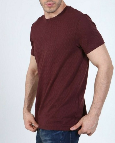 Camiseta REISS Para Hombres Burdeos Texturizada Crew Calce Regular Algodón Camiseta S M L XL XXL - Imagen 4 de 6