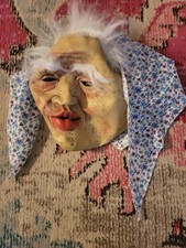 Old Lady scary grandma witch hag in kerchief mask costume cosplay Halloween