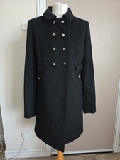 Ladies NEW Black TARA JARMON RICH WOOL BLEND DOUBLE BRASTED COAT SIZE 10-12
