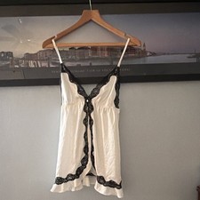 Victoria's Secret Satin Full Slip White/Black Lace Trim Adjustable Straps L/G