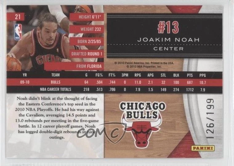 2010-11 Panini Limited /199 Joakim Noah #21 - Image 2 of 2