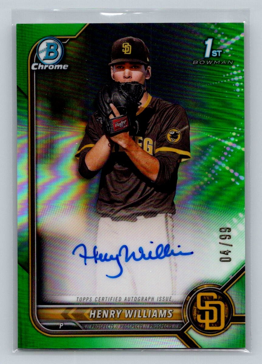 2022 Bowman Draft #CDA-HW Henry Williams Chrome Draft Pick Autographs Green #/99