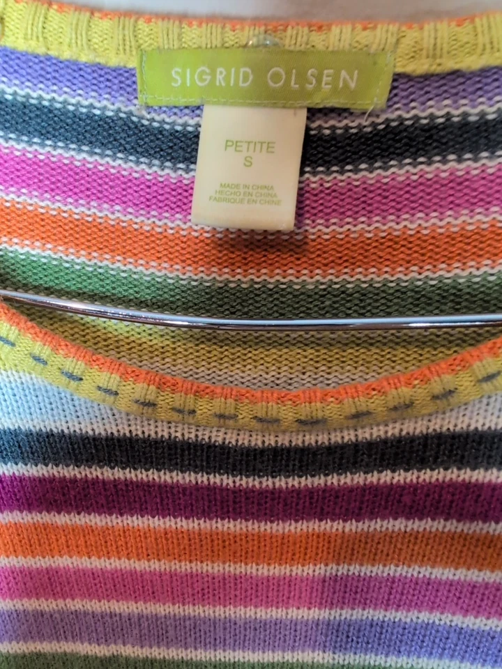 Womens Petite Small Sweater Sigrid Olsen PS Striped Silk Cotton - Image 3 of 3