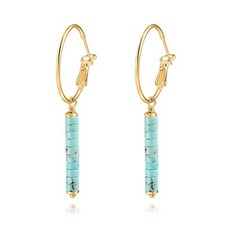Gold Huggie Hoop Drop Dangle Earrings Turquoise Beads Gemstone Earrings Boho ...