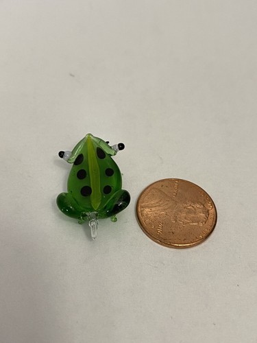 Hand Blown Glass Figurine Handmade Miniature Pendant Frog Toad Green - Picture 5 of 5