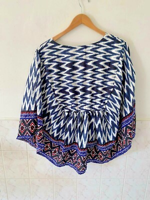WOMEN PLUS SIZE LOOSE PRINT TOP BLOUSE PULLOVER KIMONO SLEEVE 2X 3X BLUE SALE