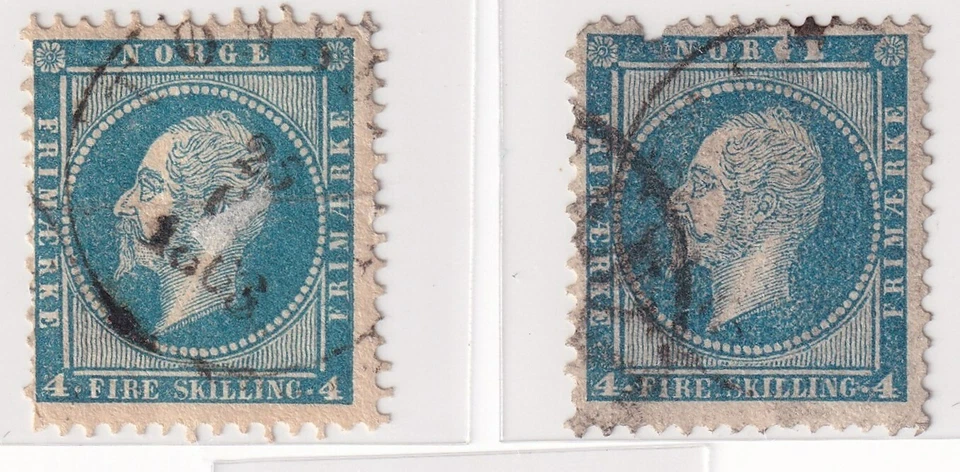 Conjunto de sellos de Noruega 1856-57 Rey Oscar I _Variaciones de color – Cancelaciones completas de CDS Foto 2 de 4