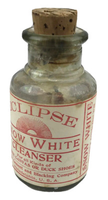 Antique Vtg Eclipse Cement & Blacking Co Snow White Cleanser Glass Bottle USA