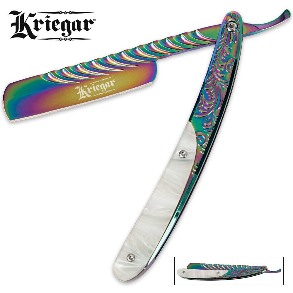 Kriegar Razor KRIEGAR RAINBOW TITANIUM FOLDING RAZOR KNIFE W/ FAUX PEARL HANDLE 5.5 ...