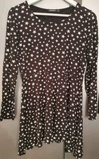 Boohoo Jersey Star Print Swing Mini Dress UK12 EU40 US8 Black & White Monochrome