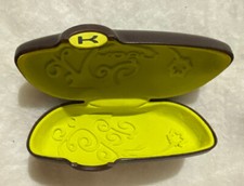 Koali Eyeglass Case Brown with Lime Green inside Clamshell
