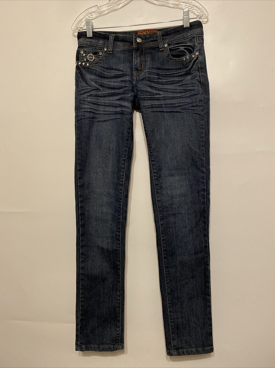 SKY JEANS ワイドレッグデニム Sky Jeans Womens 5/6 Blue Denim Rhinestone Embellished Pockets