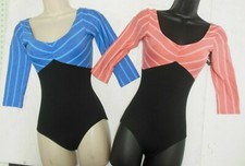 3/4 sleeve Pinch Front Leotard Harmonie Ladies Striped bodice HW804 v neckline