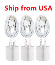 3X White Home/Travel Wall Charger for iPhone5 6 7 8 X Data Sync USB Cable Cord