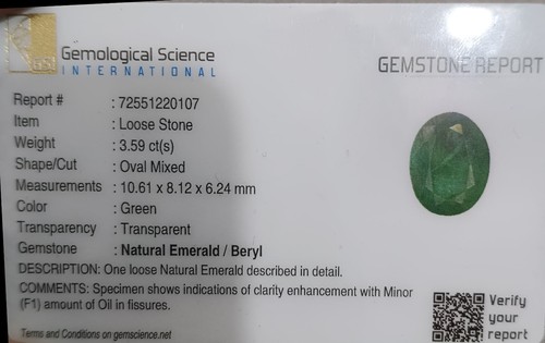 Smeraldo dello Zambia certificato GSI 3,59 ct, pietra preziosa sfusa estratta in terra naturale - Foto 3 di 7