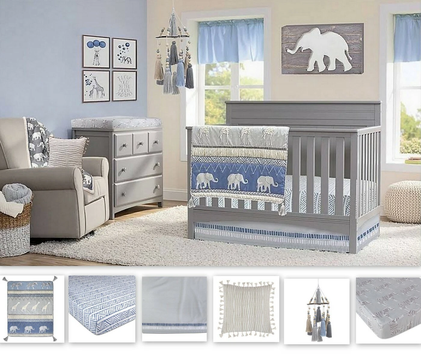 OiOi Safari 6-Piece Nursery Set Crib Bedding Ceiling Mobile & Changing Pad Cover
Opens in a new wind