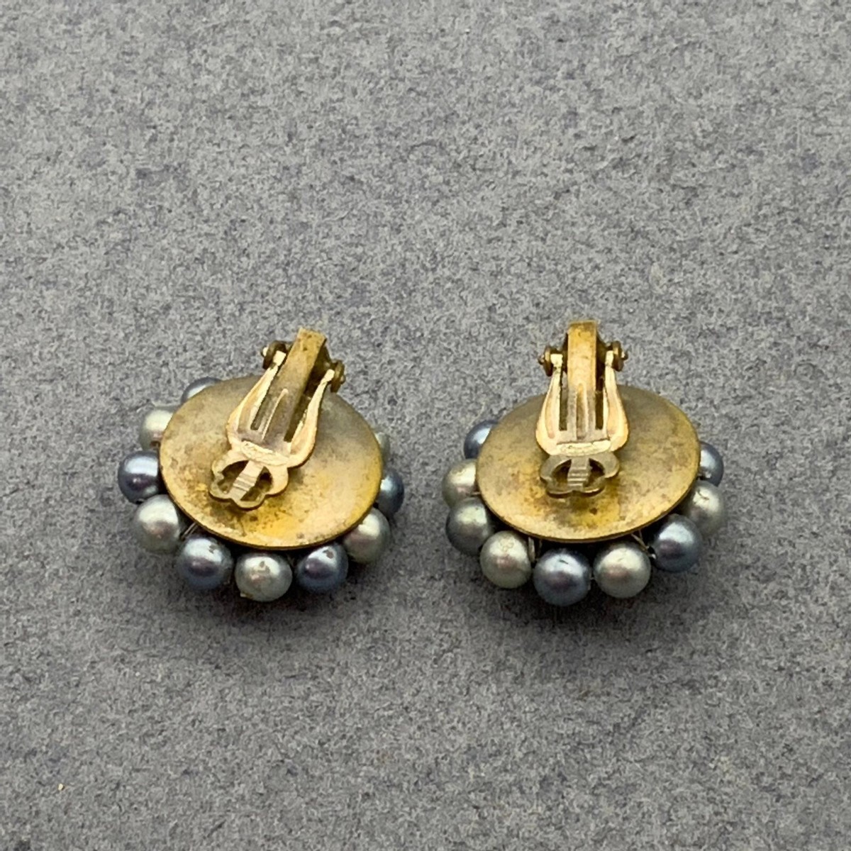 Vintage Clip On Earrings As Is Metallic Steel Blue Cluster Japan