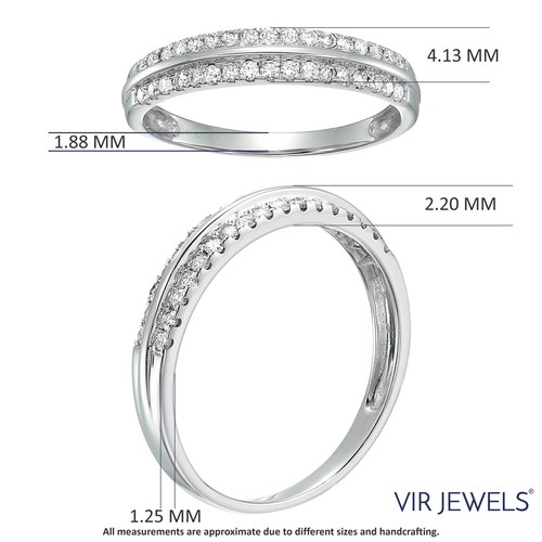 1/4 ct Diamond Wedding Band for Women in 14K White Gold Round Two Row Prong Set - 第 4/7 張圖片