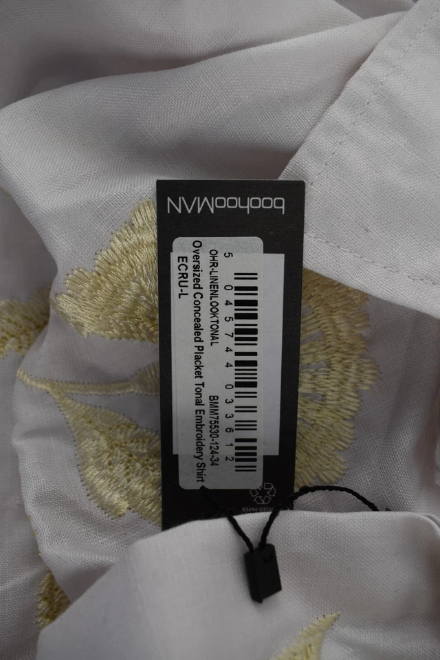 Camisa BooHoo Hombre De Gran Tamaño Bordada Floral Manga Corta Abotonada Talla L Foto 4 de 4