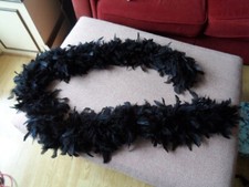 Black Full Feather Boa Long Gloves Fishnet Tights & Sparkly Scarf Flapper